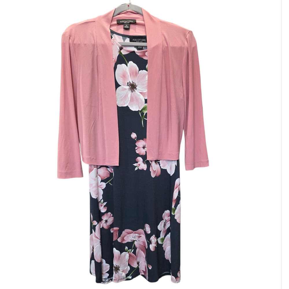 Perceptions Rose and Charcoal Floral Skirt Set
